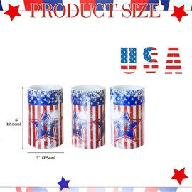 Aulaygo 4th of July Candles with Remote Control Set of 3 Patriotic American Flag Flameless LED Battery Operated Pillar Patriotic Red White and Blue Candles (Vintage American Flag)