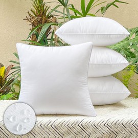 DDPSNSSJ Outdoor Throw Pillow Inserts 18x18 Inch (Set of 4) - Water-Resistant Premium Decorative Pillows Stuffer for Patio Furniture,Sofa,Chair,Bed &Porch Swing - White
