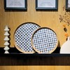 14'' Rattan Checkered Tray with Mother of Pearl, Round Coffee