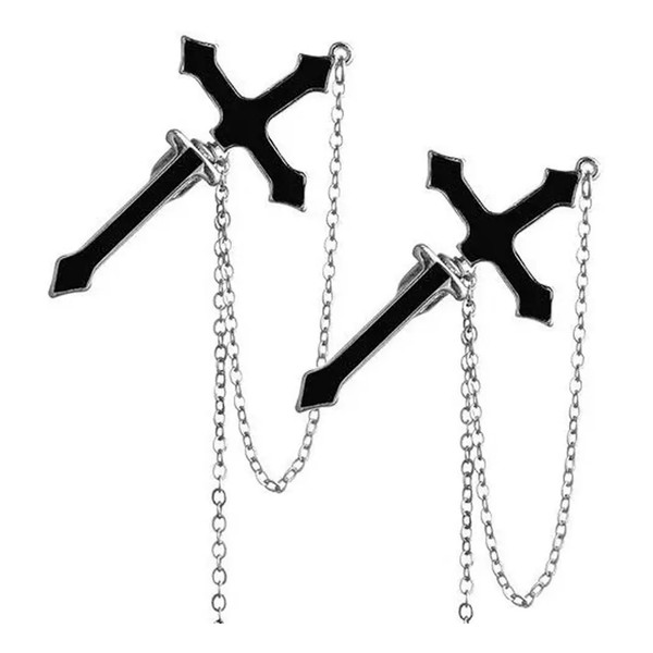 2 Aretes De Cruz Gótica Negra Con Cadena Larga violadores
