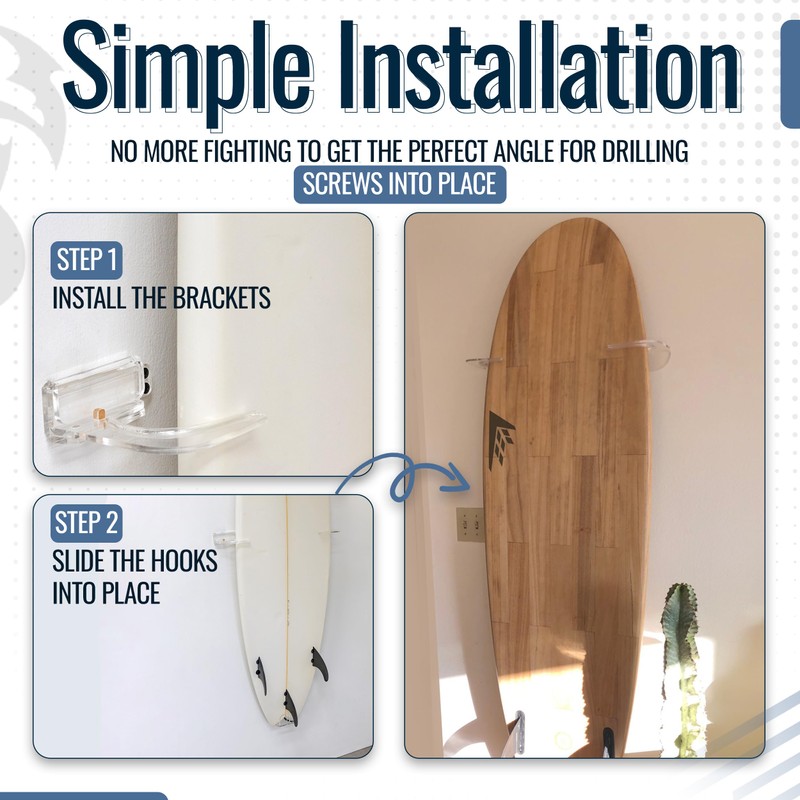 StoreYourBoard Floating Surfboard Wall Mount, Clear Acrylic Surf Board Display,
