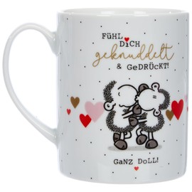 Sheepworld , Porzellan , XL-Tasse "Fühl Dich geknuddelt": Geschenktasse-Dekor, XL (1er Pack), Mehrfarbige