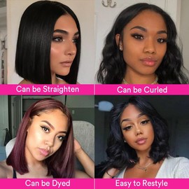 Bob-Perücke, Echthaar, 30,5 cm, kurz, glatt, klebstofffrei, für schwarze Frauen, vorgezupft, mit Babyhaar, Naturel