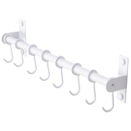 Dseap Pot Rack - Pots and Pans Hanging Rack Rail with 8 Hooks, Pot Hangers for Kitchen, Wall Mounted, White