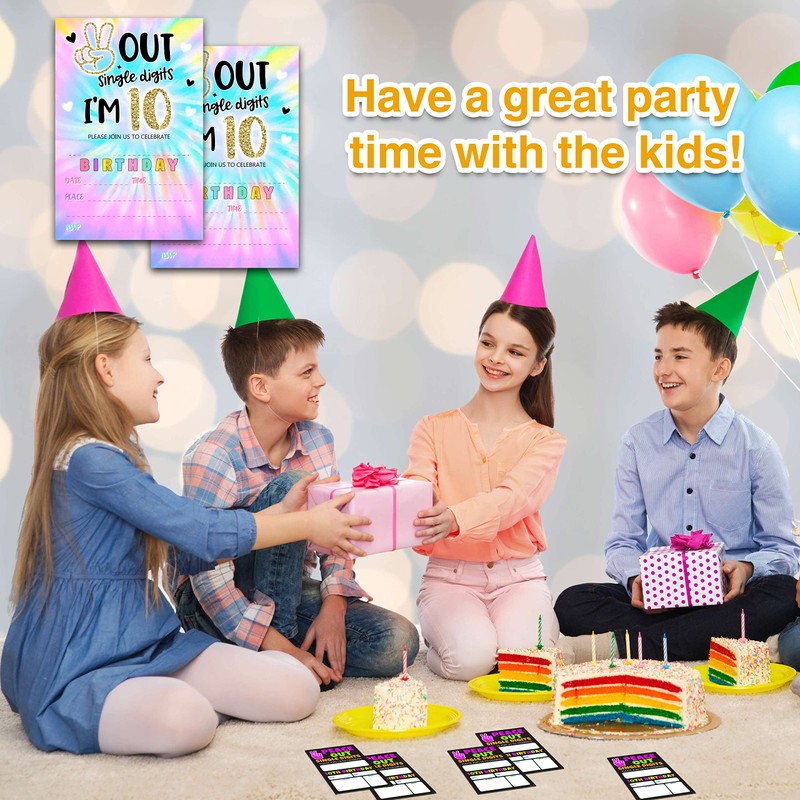 YSTEP Tie Dye 10th Birthday Party Invitations, 20 Invite Cards
