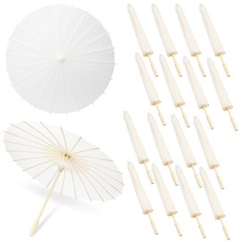 Mototo 16 Piece 23.6 Inch White Paper Umbrellas, Chinese Japanese Oiled Paper Parasols, White Parasols Umbrellas Bulk for DIY Painting Craft, Wedding, Bridal Party, Ceiling Decoration