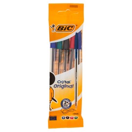 BIC Cristal Original Ballpoint Pens Medium Point (1.0 mm) â€“ Assorted Colours, Pouch of 5