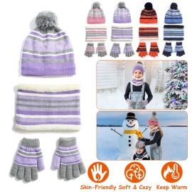 ER Winter Kids Knitted Hat Scarf Gloves 3Pcs Boys Girls Winter Warm Beanie Hat Glove Scarf Set Beanie Neck Warmer Mittens