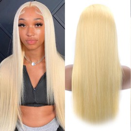 Jreitsere 13 x 4 Straight 613 Wig Perruque Cheveux Natural Free Part Gluless Pre Plucked with Baby Hair 150 Density Pour Femme 613 Human Hair Wig Perruque Blonde Lace Front Wig 22 Inches