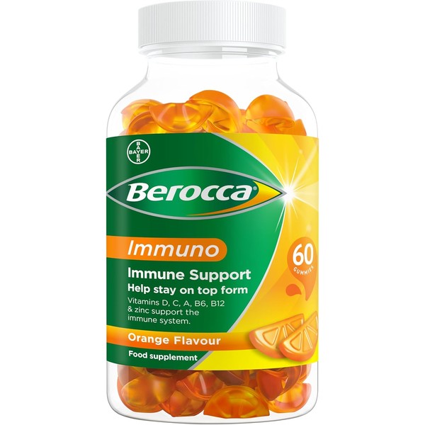 Berocca Immuno Multivitamin Gummies – 60 Orange-Flavored Gummies with Vitamins