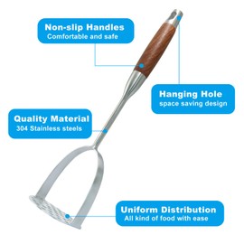 Rierdge Potato Masher, Potato Smasher Stainless Steel Heavy Duty Utensil With Wood Handle for Mashing Potatoes, Avocados, Beans, Vegetables & Fruits,13 Inch