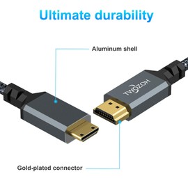 Twozoh Lang Mini HDMI auf HDMI Kabel 10M, geflochtenes HDMI auf Mini HDMI Kabel unterstützt 720P 1080P Projektor, Monitor, Tablet, Camcorder