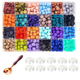 xxxHOLIC Sealing Wax, 24 Colors 360 Pcs Starter Set with Melting Spoon & 10 Tea Lights, Wax for Stamp Seals, Invitations, Journal, DIY Gift for Stationery Lovers (Simple kit, 360)