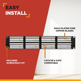 Buyer's Point 48 Port Cat6 RJ45 Patch Panel | Built for Rack or Wall Mount Cable Management w/Punch Down Tool, Server Compatible with Cat 3/4/5/5e/6 — 1 Pack