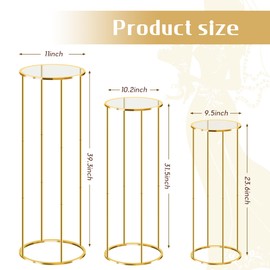 tagotry 3PCS Gold Metal Cylinder Pedestal Stands - Round Plant Display Columns for Party Decor, Floral Arrangements, Vase Displays, Birthday Wedding Backdrop Decorations