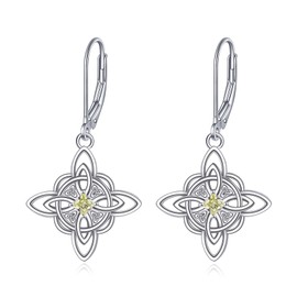Sterling Silver Witches Knot Earrings Birthstone Drop Dangle Leverback Earring For Women Birthday Christmas Gifts August-Peridot