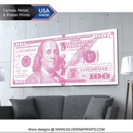 Unbranded $100 Dollar Bill Money Pink Extra Large Poster 72” X 30”