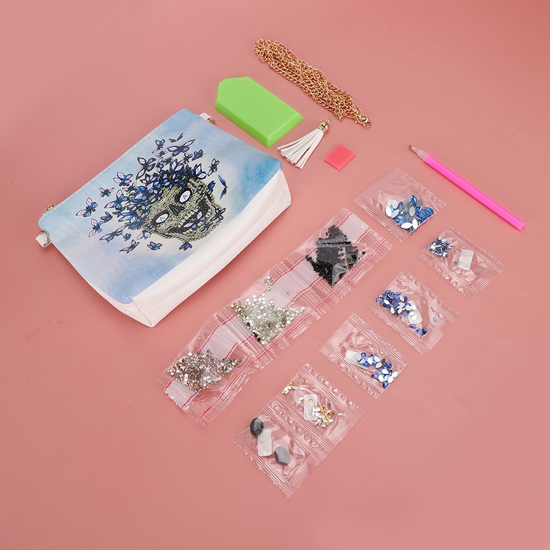 Diamond Painting Wallet White PU Leather Skull Pattern Chain Bag