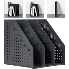 Sivelike A4 File Holder Folding Bookshelf,1 Year Warranty,3 Vertical Compartments magazine file holder,Desk Organizer Document Folder for Office Organization and Storage (3 Compartment,Dark gray)