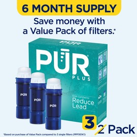 PUR Plus Water Filter Replacement for Pitchers & Dispensers, 6-Month Supply, 3 Count, Blue (PPF951K3)