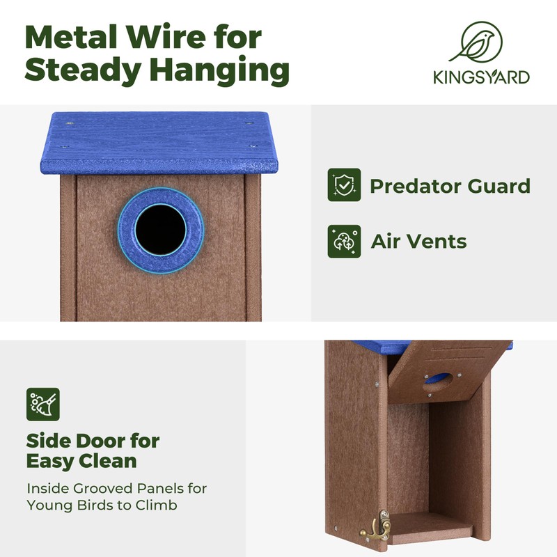 Kingsyard Recycled Plastic Bird House for Outdoors - Weatherproof Wren