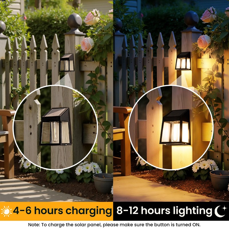 GIGALUMI Solar Fence Lights, 6 Pack Fence Outdoor Waterproof Lights