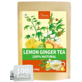 TeeLux Lemon Ginger Tea Bags 100 Count, Vegan, Refreshing & Soothing, Caffeine Free, Classic Blend Herbal Tea, Biodegradable Tea Bags