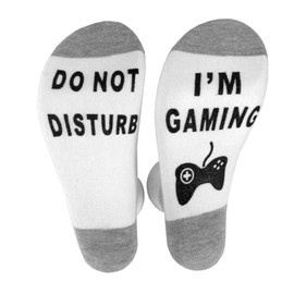 Socks Men's and women's Funny Cotton slipper socks Cool Crazy"Do Not Disturb I'm Gaming" Christmas Socks (White)