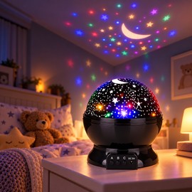 Rotating Starry Sky Night Light Projector, Moon and Star Ceiling Projection Lamp, Multicolor LED Bedroom Decor for Kids' Rooms and Nurseries