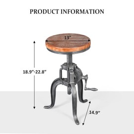 Topower Antique Industrial DIY Crank Stool Cast Iron Three-Legged Chair Bar Stool Wood Top
