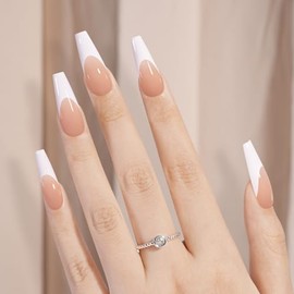 AILLSA Uñas Postizas Francesas de Gel, 180 Unidades, Uñas Largas Apretadas en Forma de Ataúd Color Marrón, con Base Y Capa Base Preaplicadas, No Neces