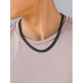 Suplight Men's Curb Chain 3/6/9 mm Wide Cuban Link Chain, Silver/Gold/Black, 36/46/51/55/61/66/71/76 cm, Stainless Steel