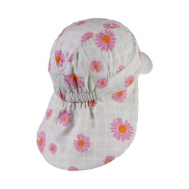 Sterntaler Peaked Cap with Neck Protection Flower for Girls - Baby Hat with UV Protection 30 - Cotton Sun Cap, Pale Green