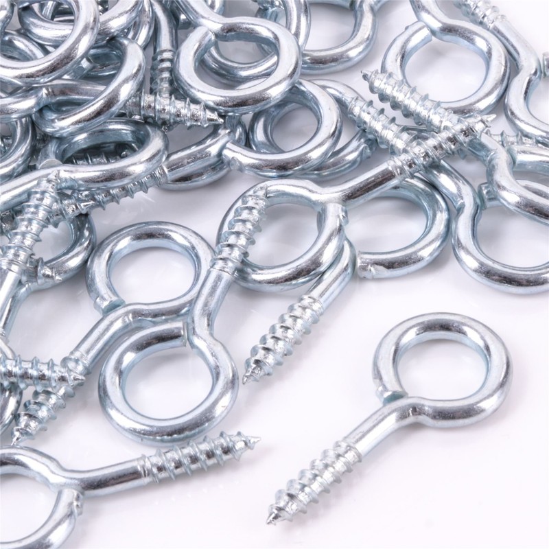 100x Heavy Duty 45mm Screw in Eye Hooks - Frame/Vine/Hook/Loop/Wall/Hangers