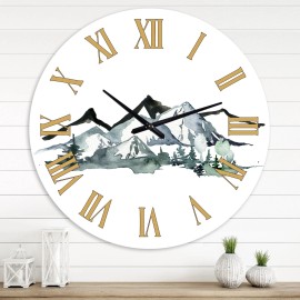 Designart 'Minimalistic Winter Mountains and Fir Forest I' Modern wall clock - 36 in. high, 36 In. Wide