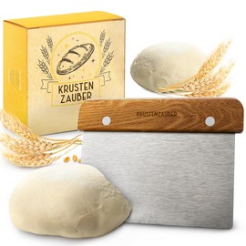 KRUSTENZAUBER Stainless Steel Dough Cutter 18 cm with Wooden Handle Dough Spatula for Bread Baking - Durable Dough Scraper for Sharing & Shaping Dough for Clean Work in the Kitchen