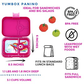 yumbox Panino Leakproof Sandwich Friendly Bento Lunch Box Container for Kids (Malibuy Purple (Unicorn Tray))