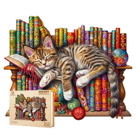 Jigfoxy Wooden Jigsaw Puzzles for Adults, Dragon-Li Cat Wooden Puzzle 280pcs, Unique Animal Shape Wood Puzzle, Birthday Gifts for Family Friend with wooden box(13.4 * 10.8in)