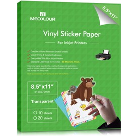 MECOLOUR Clear Sticker Paper for Inkjet Printer -95% Transparent 8.5x11 Inch Vivid Colors, Tear Resistant -20 Sheets