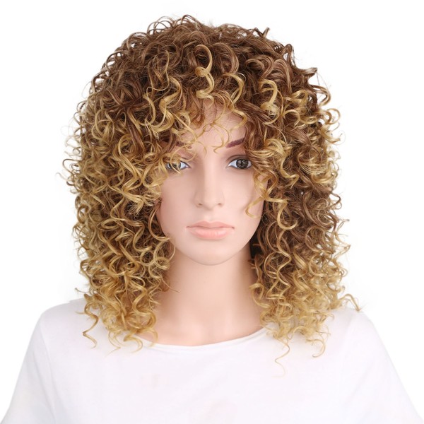 WS707 Curly Wigs for Black Women Black Afro Wig for Black Women Heat Resistant Synthetic Fiber Short Curly Black 15'' 220g (Brown)