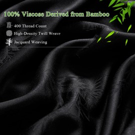 HCORA 100% Viscose Derived from Bamboo Fitted Sheet with Pillowcases - 400 Thread Count Jacquard Weaving Cooling Fitted Sheet for Hot Sleeper - 16" Deep Pocket with 2 Fitted Sheet Holder Straps