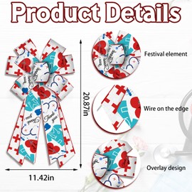 Hying Large International Nurses Day Bows for Wreath, 12 May Nurse Day Wreath Bows Thank Nurses Bows Blue White Burlap Craft Bows for Front Door International Day of The Nurse Decorations Supplies