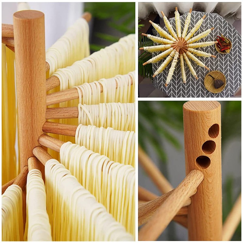 Collapsible Pasta Drying Rack, Wood Pasta Dryer Rack,Large Capacity Spaghetti