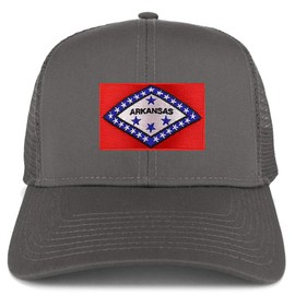 Armycrew XXL Oversize New Arkansas State Flag Patch Mesh Back Trucker Cap - Charcoal