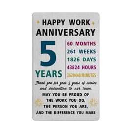 Richesele 5 Year Work Service Card- 5 Years Work Anniversary Engraved Card - 5 Years 5th Work Anniversary Decorations - Thank You for 5 Year Service