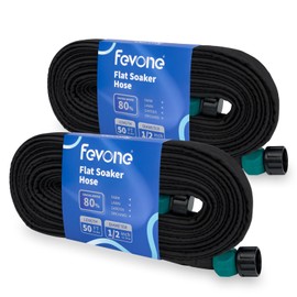 FEVONE 100 ft(50'*2) x 1/2" Flat Soaker Hose, Flexible Drip Hose for Garden Irrigation System, Saves 80% Water, Heavy Duty Leak-Free Watering Hose, Sprinkler Alternative, Lightweight Coil Design