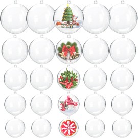 Gddochn 25 Pcs Clear Plastic Fillable Ornaments, Acrylic Clear Plastic Ornaments Balls, DIY Bath Bomb Mold for Christmas, Wedding, Party, Home Decor (5 Size, 30mm, 40mm, 50mm, 60mm, 70mm)