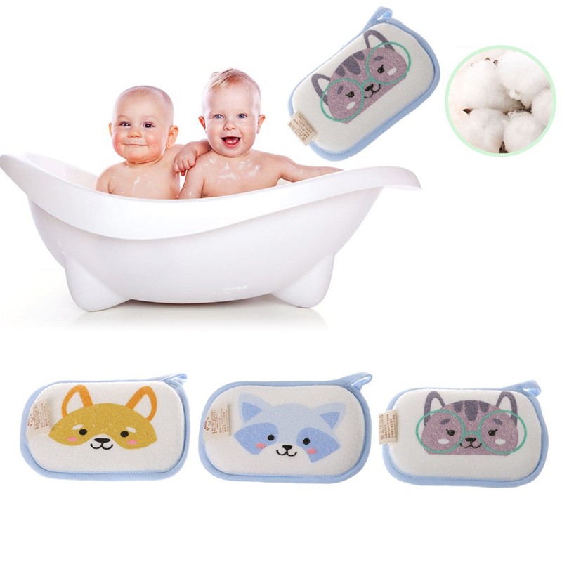LANCHEN Newborn Baby Bath Brushes Baby Shower Sponge Cotton Rubbing
