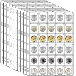 Ettonsun 300 Pockets Coin Collection Pages 10 Coin Sheets Standard 9-Hole Coin Collection Book Album Inserts Coin Holder Collecting Sleeves (30-Pocket, 1.38x1.38 in)