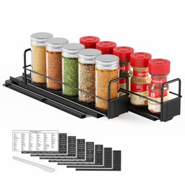 SpaceAid Pull Out Spice Rack Organizer for Cabinet, Heavy Duty Slide Out Seasoning Kitchen Organizer, Cabinet Organizer, with Labels, 5.2" W x10.8 D x4 H, 2 Drawers 1-Tier